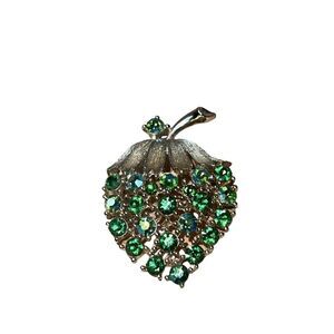 Vintage Lisner Green Blue AB Rhinestone Brooch Strawberry Signed